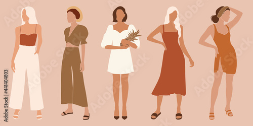 vector illustration - abstract boho women on summer vacation