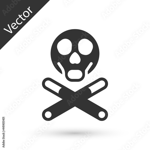 Grey Bones and skull as a sign of toxicity warning icon isolated on white background. Vector