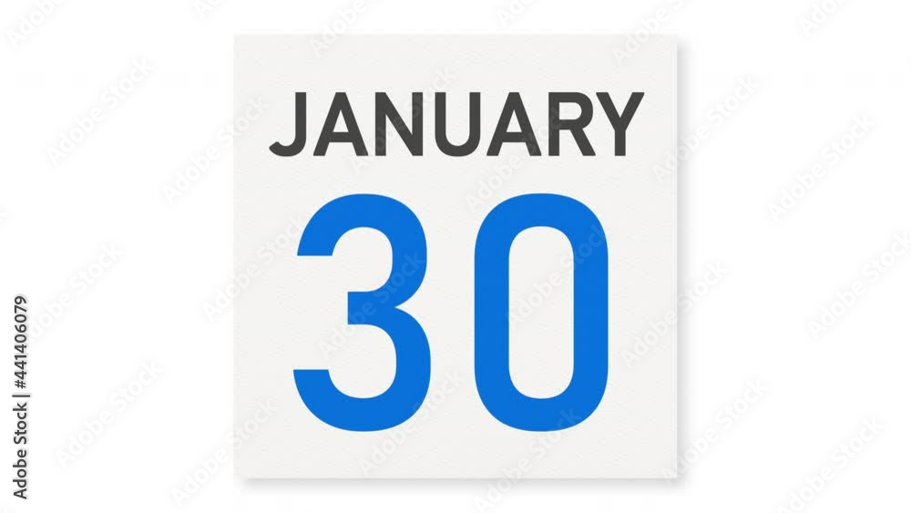 January 30 date after torn page of a paper calendar, 3d animation January 30 date after torn page of a paper calendar, 3d animation
