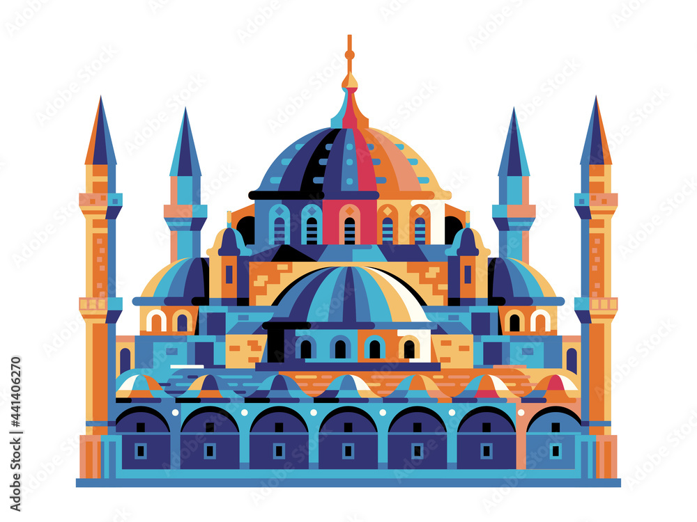Fototapeta premium Istanbul Sultanahmet Blue Mosque Building in Flat