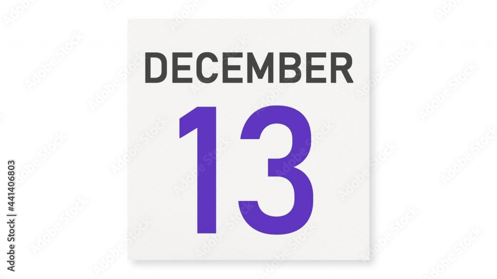 December 13 date behind crumpled paper page of a calendar, 3d animation December 13 date behind crumpled paper page of a calendar, 3d animation