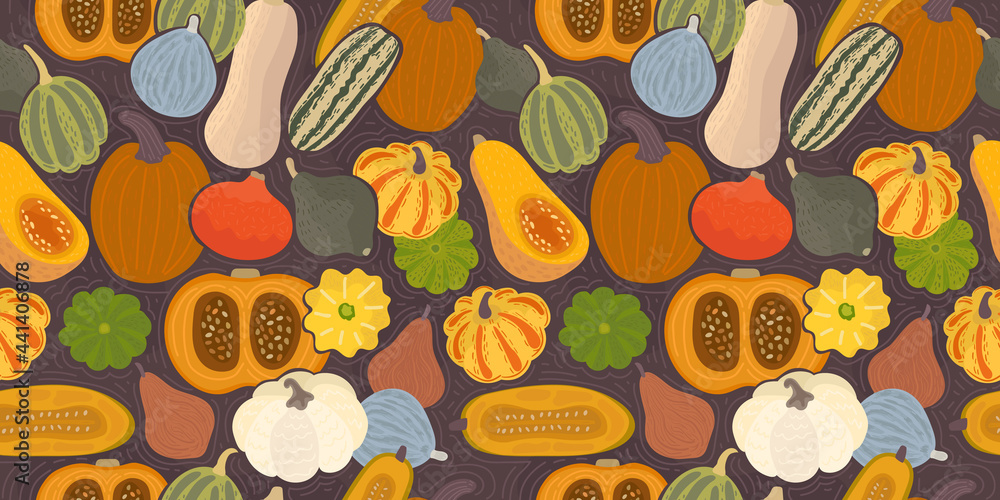 colorful pumpkins pattern - obrazy, fototapety, plakaty 