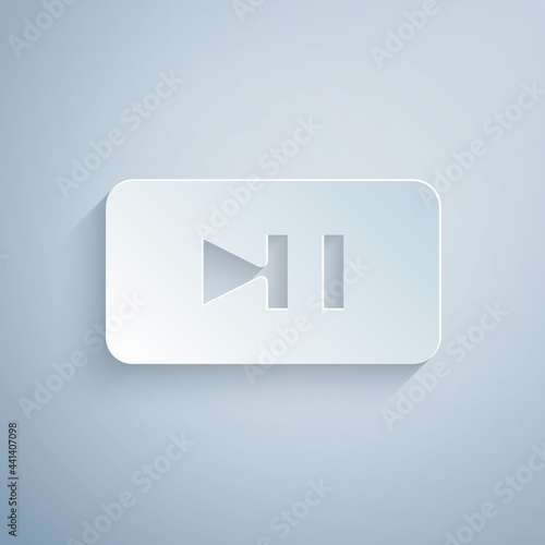 Free Download Paper cut Pause button icon isolated on grey background. Paper art style. Vector - GFXLoad