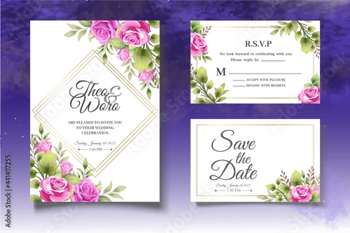 Beautiful floral wedding invitation card template