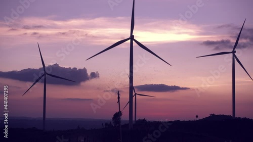 Windturbine at sunset for clean power 