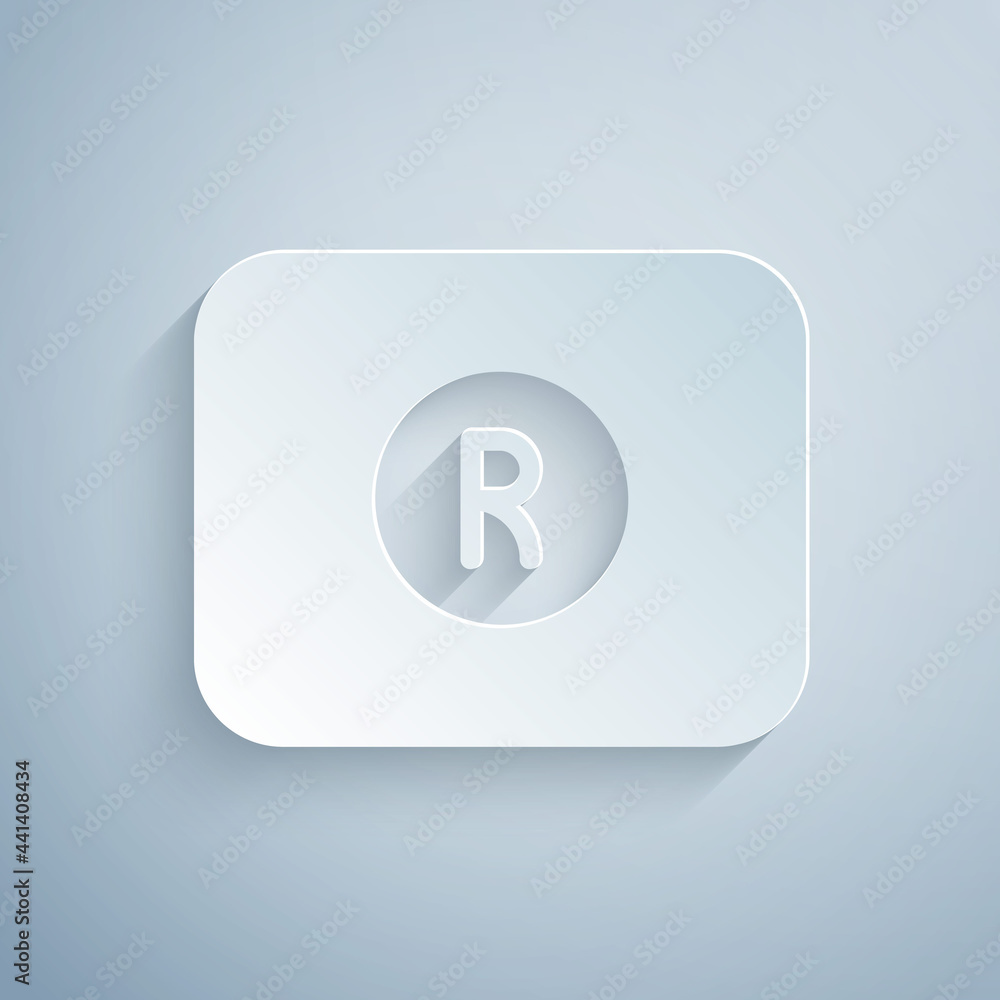 Paper cut Record button icon isolated on grey background. Rec button. Paper art style. Vector Paper cut Record button icon isolated on grey background. Rec button. Paper art style. Vector