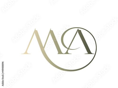 MA monogram logo.Typographic icon.Serif letter m and letter a.Lettering sign isolated on light background.Uppercase wedding alphabet initials.Elegant, luxury, beauty style.