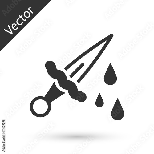 Grey Sword with blood icon isolated on white background. Medieval weapons knight and soldier. Symbol of murder. Vector