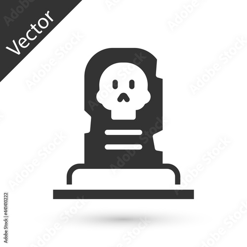 Grey Grave with tombstone icon isolated on white background. Vector
