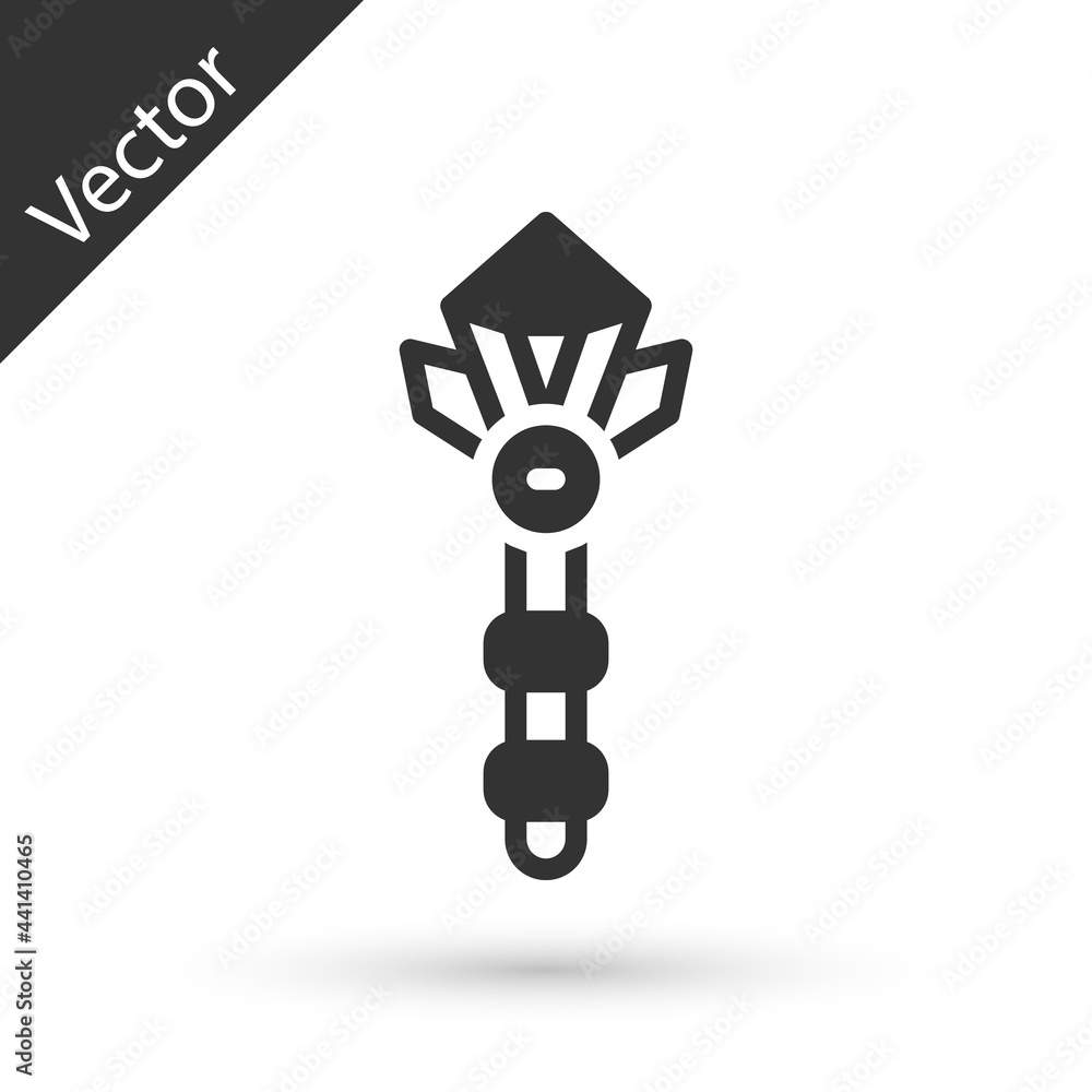 Grey Magic wand icon isolated on white background. Star shape magic accessory. Magical power. Vector