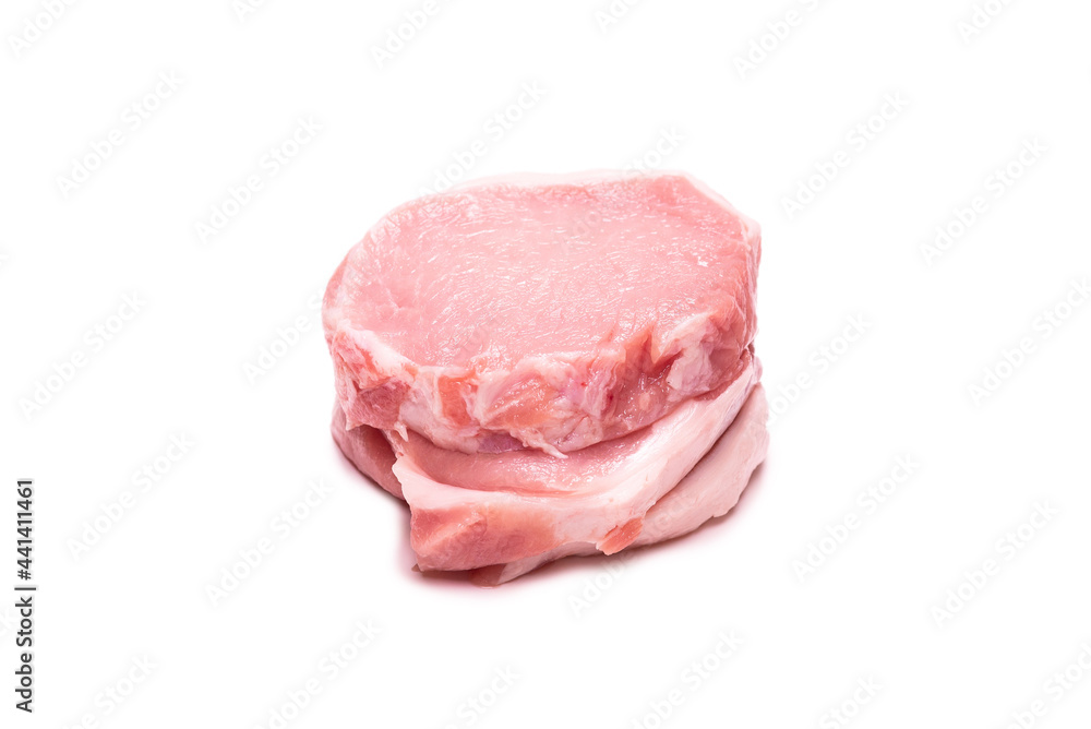 Raw pork pieces isolated on a white background. Raw pork pieces isolated on a white background.