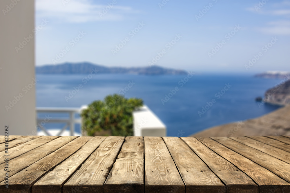 Fototapeta premium Desk of free space and summer landscape of sea