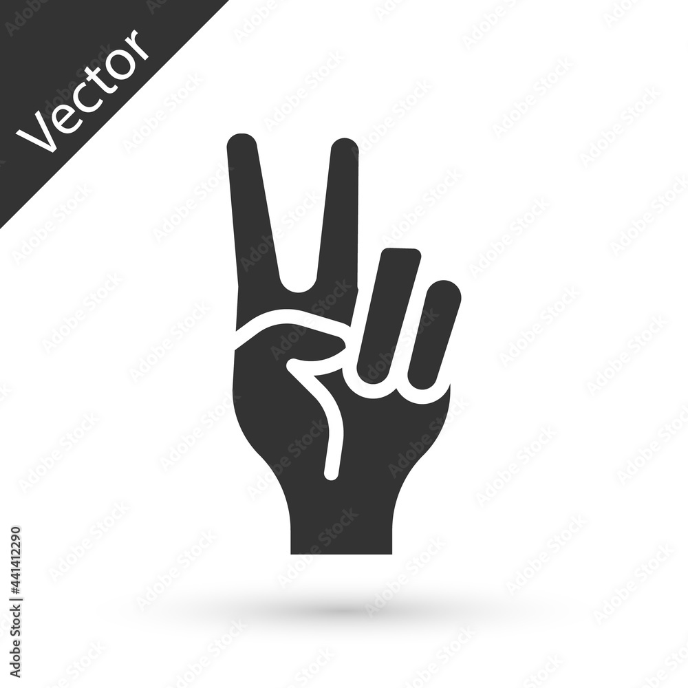 Grey Hand showing two finger icon isolated on white background. Hand gesture V sign for victory or peace. Vector Grey Hand showing two finger icon isolated on white background. Hand gesture V sign for victory or peace. Vector