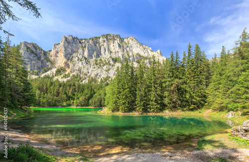 Hochschwab mountains at the Green Lake in Styria photo