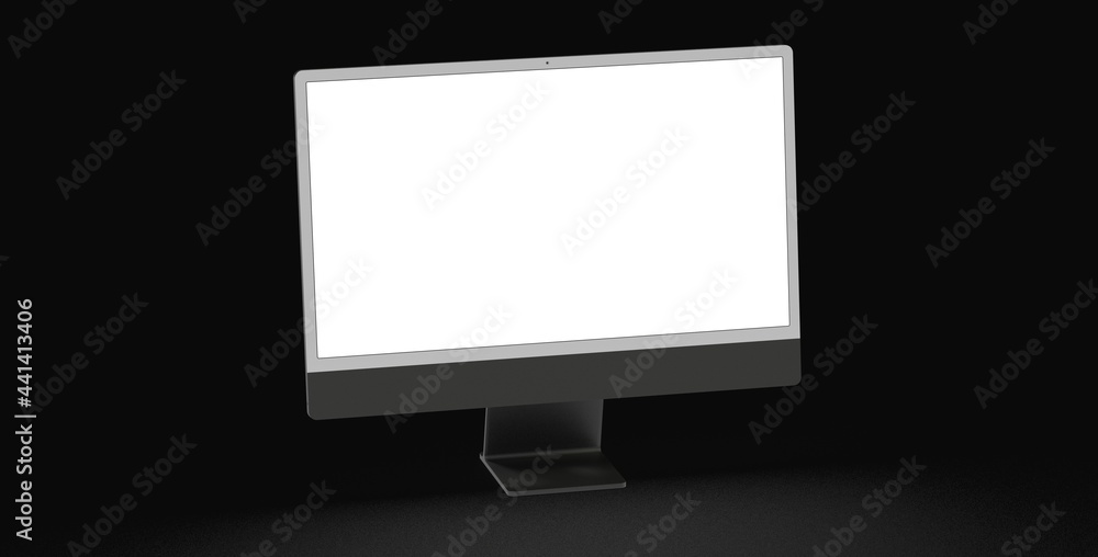 Computer display mock up with blank white screen. Stylish desktop computer mockup. dark Computer display mock up with blank white screen. Stylish desktop computer mockup. dark