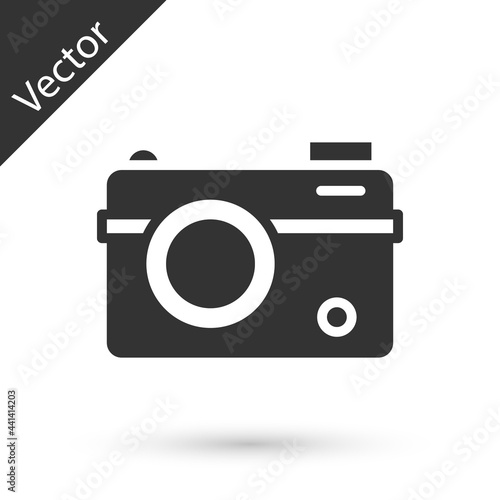 Grey Photo camera icon isolated on white background. Foto camera. Digital photography. Vector