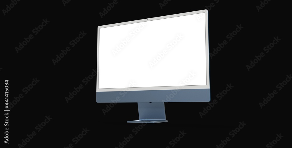 Workspace blank screen desktop computer, Mockup computer background dark black Workspace blank screen desktop computer, Mockup computer background dark black