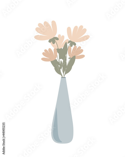 Bohemian flower vases set in simple flat style abstract vector pastel colored illustration, trendy minimalist cozy home concept, romantic greeting card, invitation