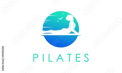 Sitting Pilates Woman Silhouette logo design