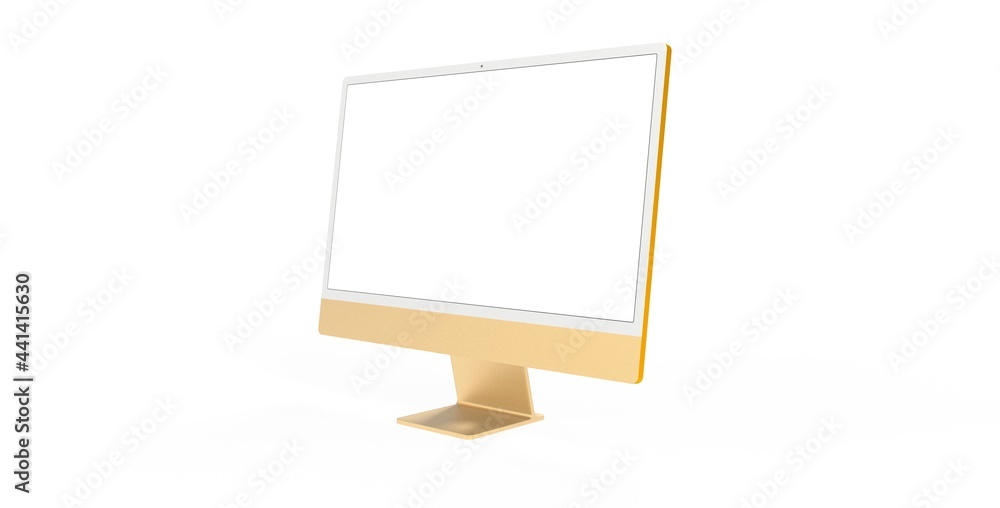yellow Workspace blank screen desktop computer, Mockup computer gold yellow Workspace blank screen desktop computer, Mockup computer gold