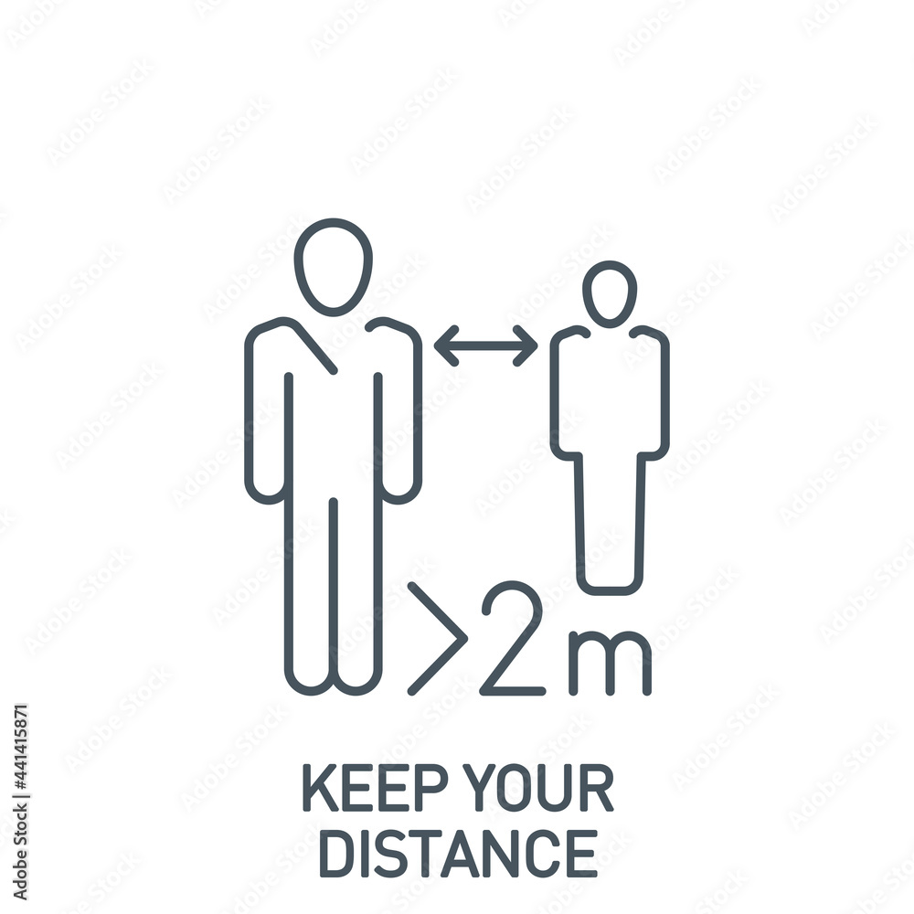 keep your distance single line icon isolated on white. Perfect outline symbol Prevention Coronavirus Covid pandemic quarantine banner. design warning element don't walk, stay home with editable Stroke keep your distance single line icon isolated on white. Perfect outline symbol Prevention Coronavirus Covid pandemic quarantine banner. design warning element don't walk, stay home with editable Stroke