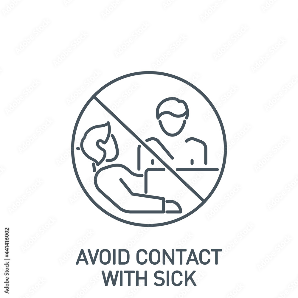 Obraz premium avoid contact with infected and sick people single line icon isolated on white. outline symbol Prevention contact infection Coronavirus Covid 19 banner. Stop virus spread element with editable Stroke