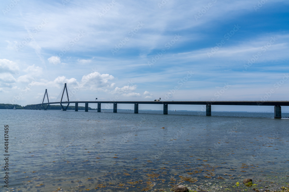 view of the Faro bridge over the Storstrommen Sound in Denmark