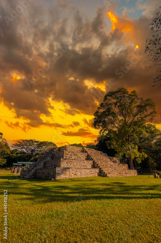 A small pyramid in Copan Ruinas temples. Honduras