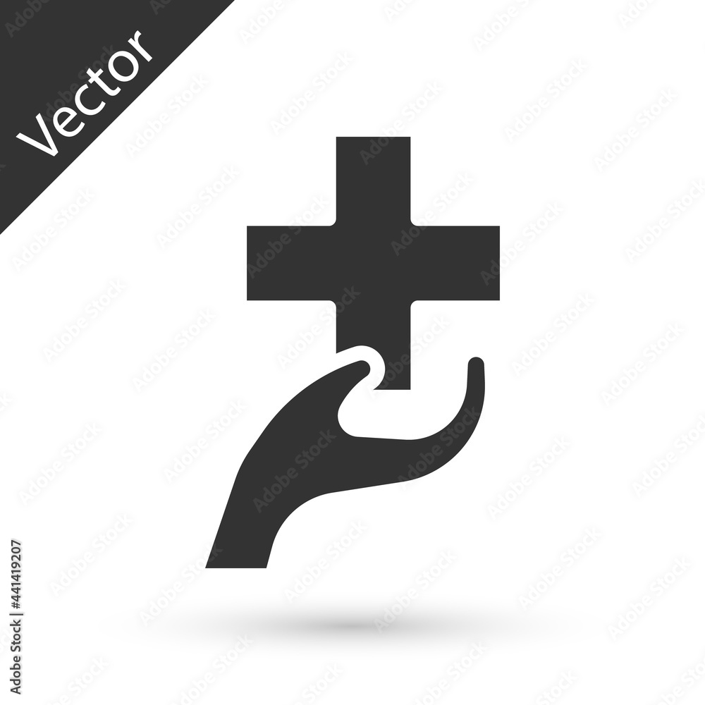 Obraz premium Grey Heart with a cross icon isolated on white background. First aid. Healthcare, medical and pharmacy sign. Vector
