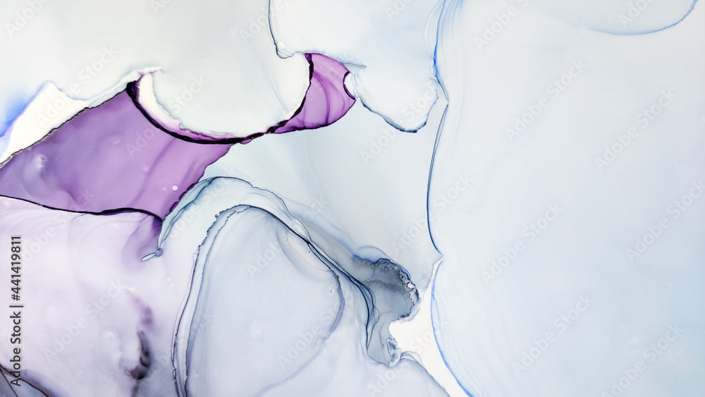 Fototapeta premium Alcohol ink. Delicate Water Canvas. Cyan Liquid