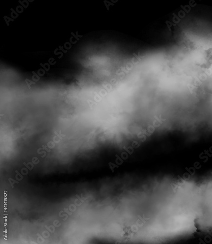 Cloud, fog or smoke isolated on black background. Royalty high-quality free stock photo image of white cloudiness, clouds, mist or smog background