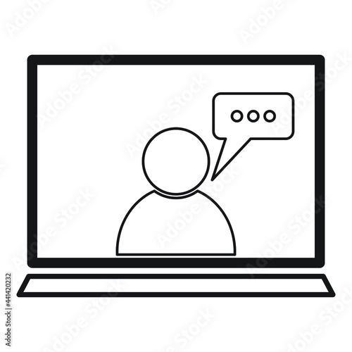 Вебинар. Обучение онлайн контур черный. Webinar outline black. Online training. Vector drawing.