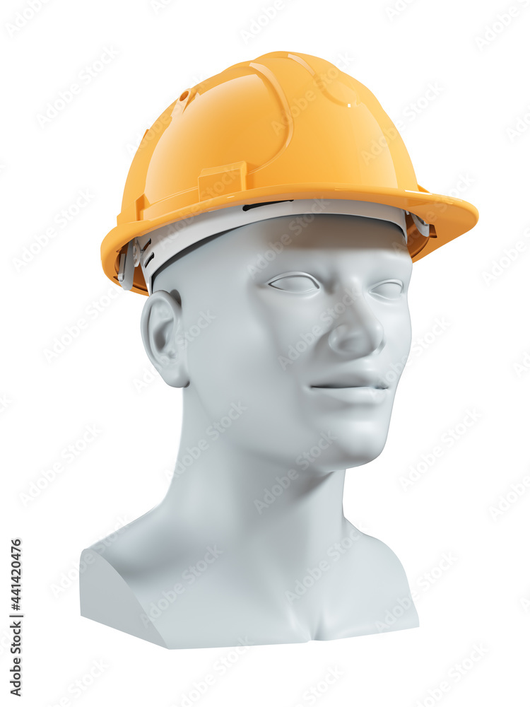 Dummy in yellow hard hat isolated on white background. 3D Dummy in yellow hard hat isolated on white background. 3D