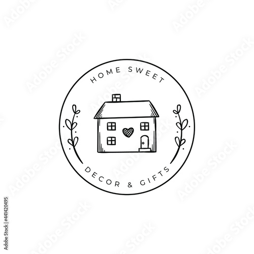 Cute Mini House Home Children With Leaf Drawing Logo Vector Illustration Template Icon Design