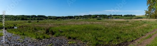 panorama of river and heath landscape in Rebild National Park in northern Denmark