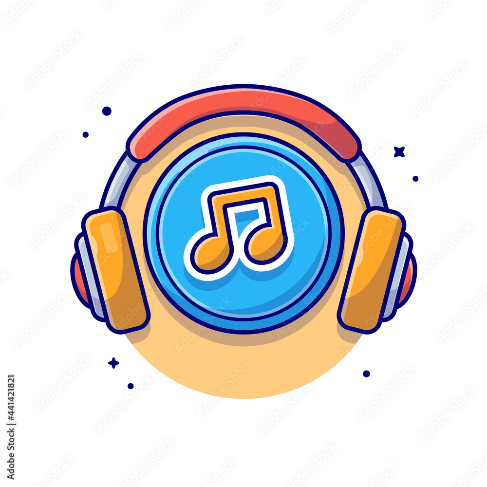 Music Notes Icon with Headphones Music Cartoon Vector Icon Illustration.  Recreation Technology Icon Concept Isolated Premium Vector. Flat Cartoon  Style Stock Vector | Adobe Stock