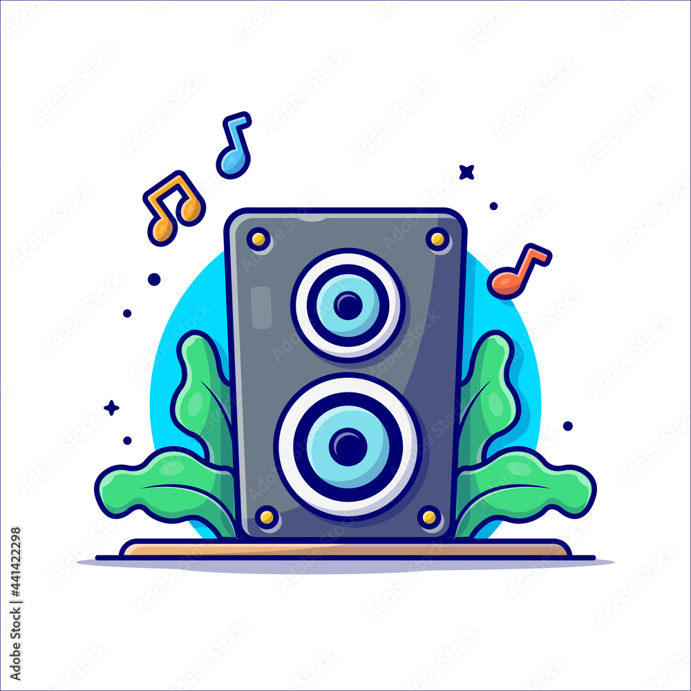 Acoustic Sound System Speaker with Notes of Music Cartoon Vector Icon  Illustration. Art Object Icon Concept Isolated Premium Vector. Flat Cartoon  Style Stock Vector | Adobe Stock