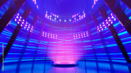 Empty futuristic interior background stage, 3d rendering.