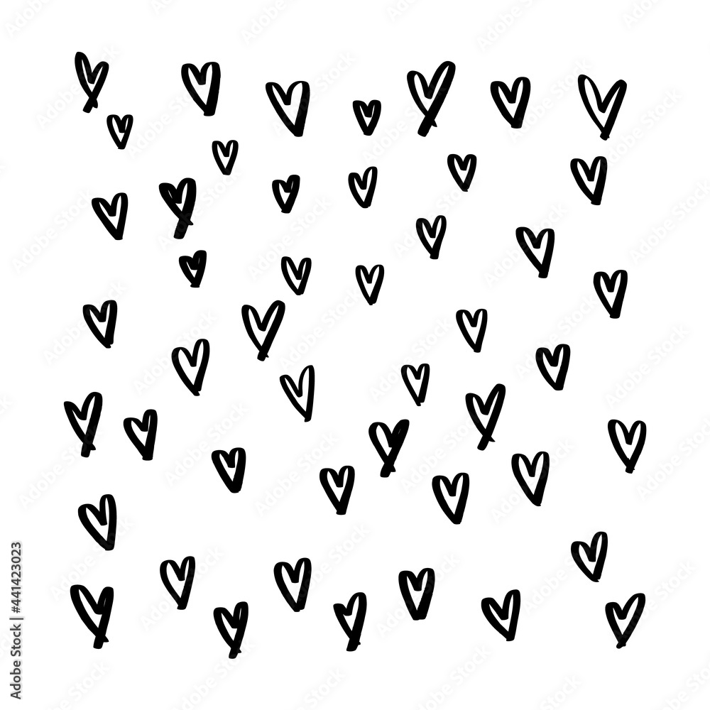 Vector Heart shape frame with brush painting on background. Hand drawn design for valentine's day, web, icon, symbol, sign, romantic wedding, love card
