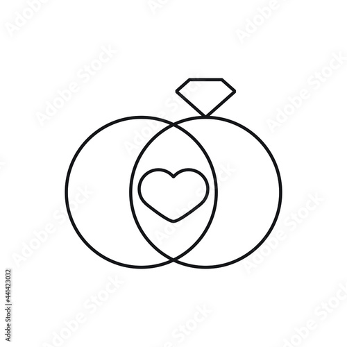 Обручальные кольца контур.  Wedding rings contour. Vector drawing.