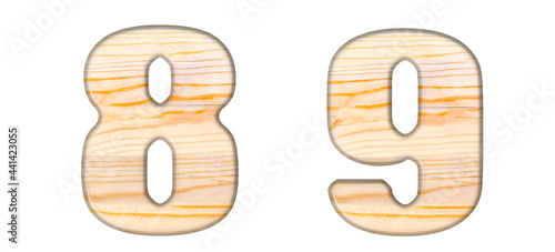 The numbers 8  9 are made of a wooden board