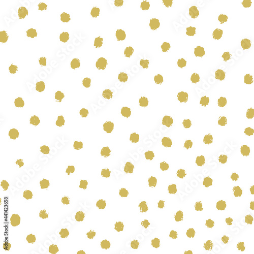 Fototapeta Naklejka Na Ścianę i Meble -  Hand drawn painted gold circles. Gold polka dot seamless pattern. Abstract illustration - vector