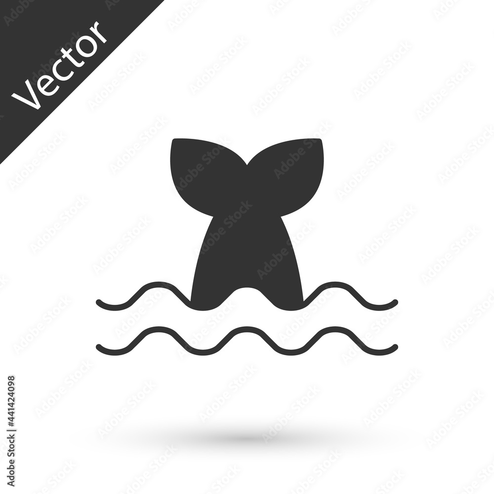 Grey Whale tail in ocean wave icon isolated on white background. Vector Grey Whale tail in ocean wave icon isolated on white background. Vector