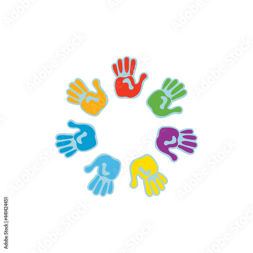 colorful hands with circular shape, art craft circle icon
