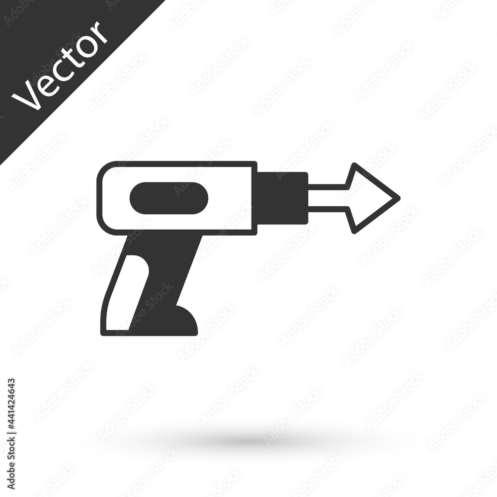 Grey Fishing harpoon icon isolated on white background. Fishery manufacturers for catching fish under water. Diving underwater equipment. Vector Grey Fishing harpoon icon isolated on white background. Fishery manufacturers for catching fish under water. Diving underwater equipment. Vector
