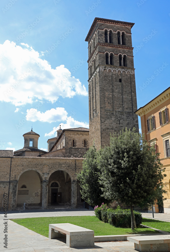 bell tower of the cathedral city of Rieti in the Lazio region in Italy without people