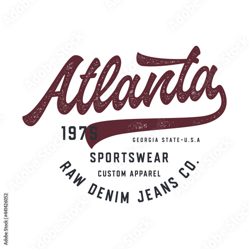  Atlanta. Original Handmade Textured Lettering. T Shirt Design. Vector Illustration