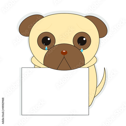 Vector illustration . Homeless dog. On white background . With place for text . Dog with sign . Protection of stray animals .