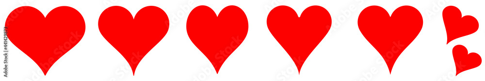 Red hearts in different shape isolated on white background Red hearts in different shape isolated on white background