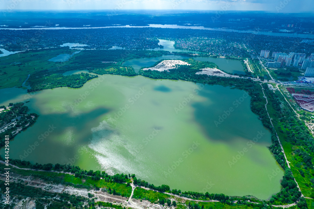 Aerial view of the lake and shore Aerial view of the lake and shore
